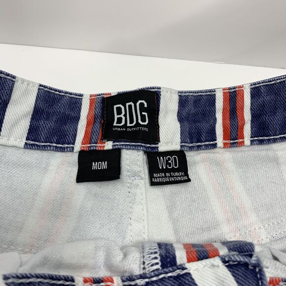 Urban Outfitters | BDG Womens Mom High Rise Cuffed Jean Shorts Stripe Size 30 - Picture 5 of 9